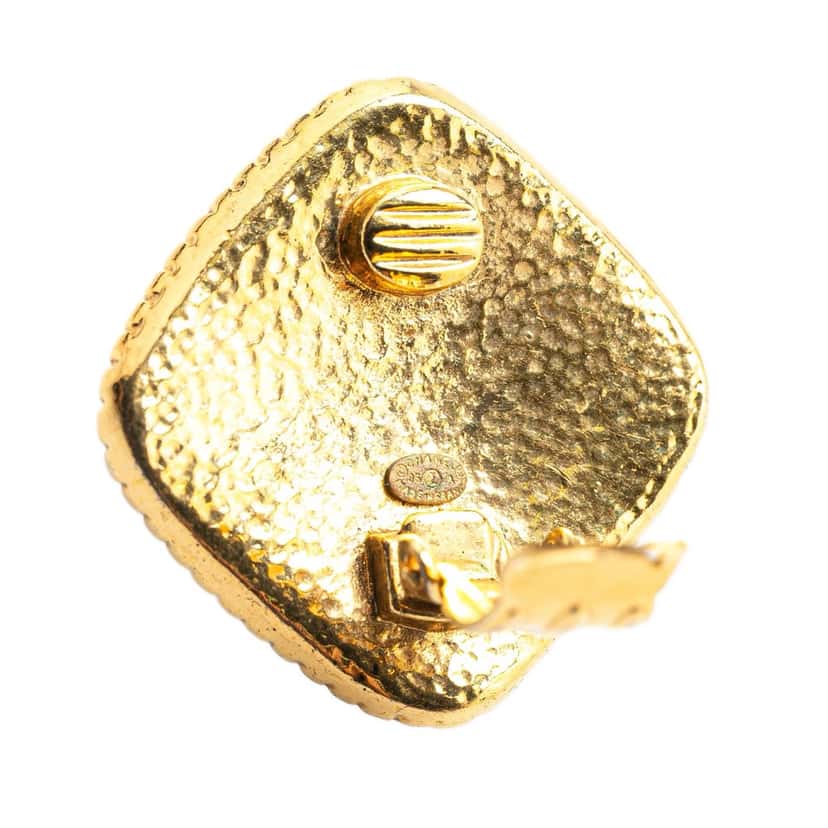 Chanel Gold Plated CC Diamond Clip on Earrings Gold Metal Good condition - Inside View