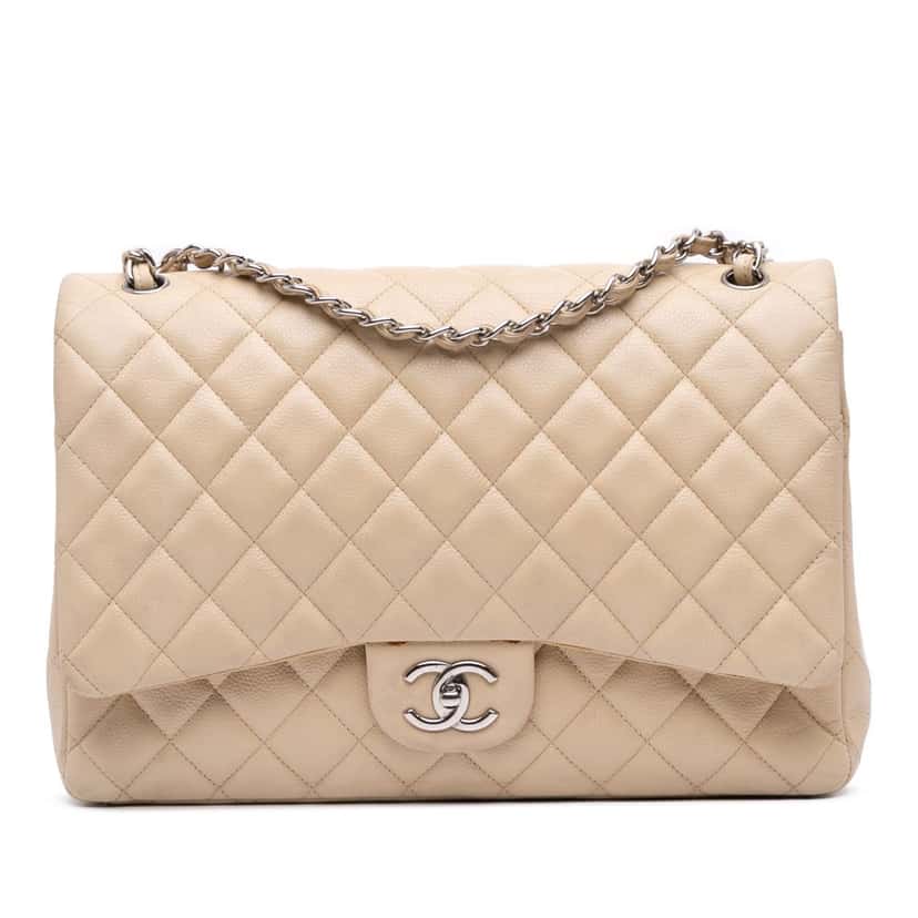Chanel Maxi Classic Caviar Double Flap Brown Leather Good condition - Front View