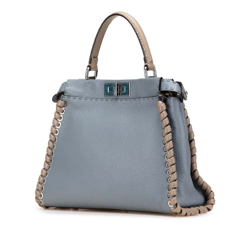 Fendi Medium Leather Whipstitch Peekaboo Satchel Blue Leather Good condition - Back View