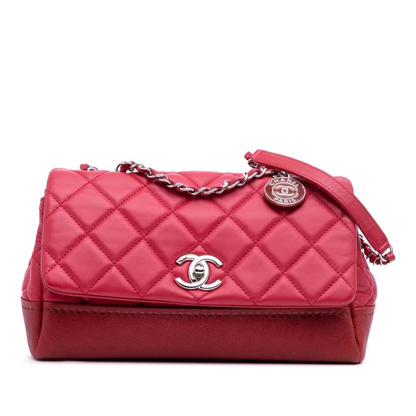 Chanel Medium Quilted Lambskin and Caviar Bi Coco Flap Red Leather Good condition - Front View