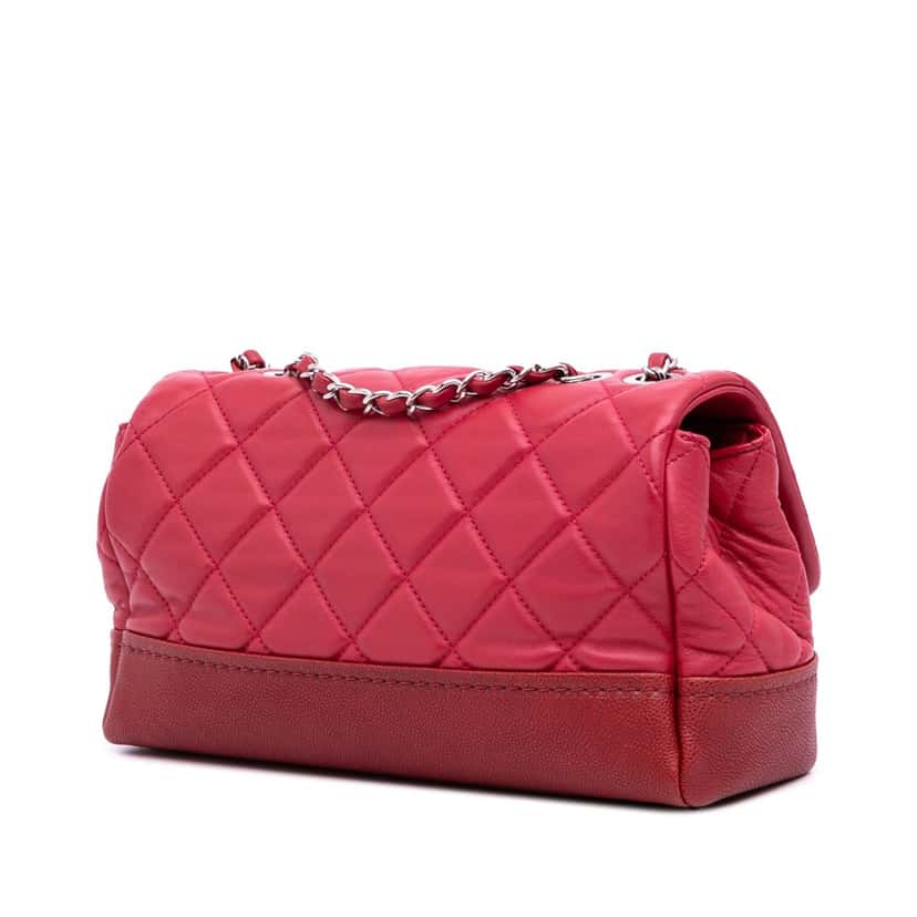 Chanel Medium Quilted Lambskin and Caviar Bi Coco Flap Red Leather Good condition - Back View
