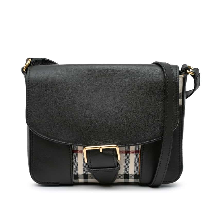 Burberry Small Haymarket Check Trimmed Leather Dickens Crossbody Black Leather Good condition - Front View