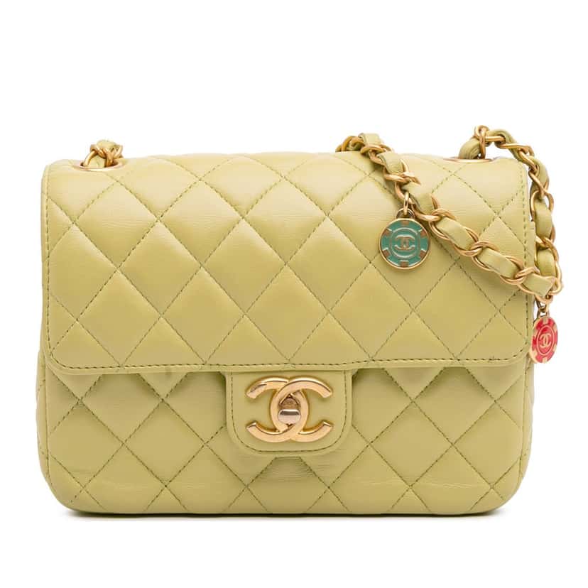Chanel Mini Square Lambskin Casino Royale Charms Single Flap Green Leather Good condition - Front View