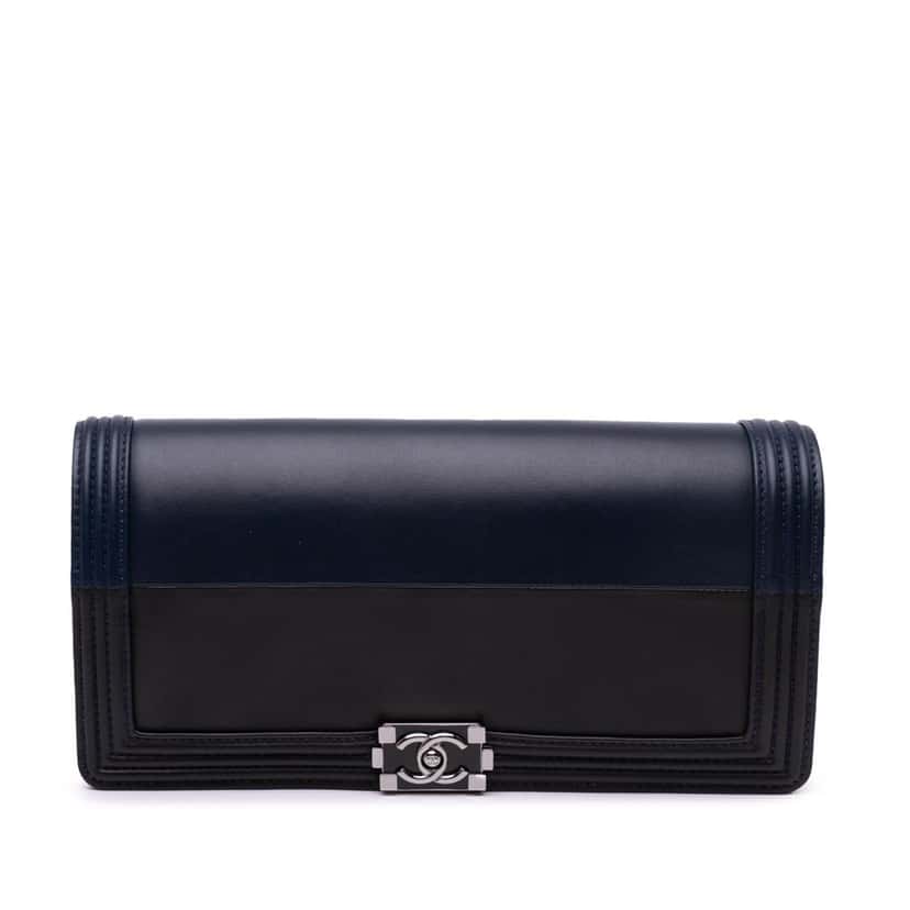 Chanel Bicolor Lambskin Boy Clutch Black Leather Good condition - Front View