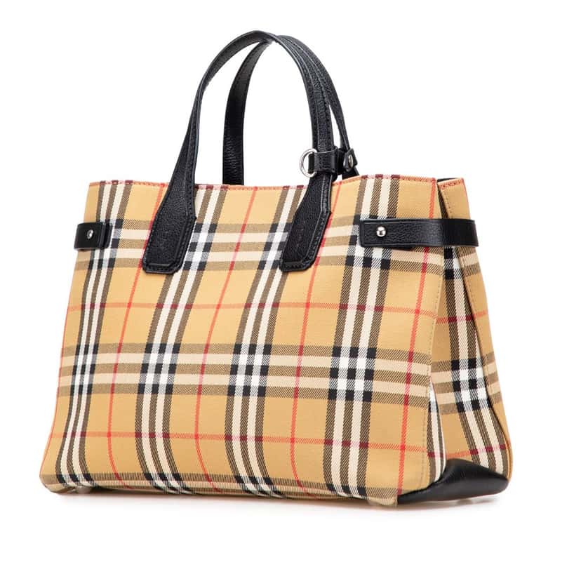 Burberry Medium House Check Canvas Banner Satchel Brown Canvas Good condition - Back View