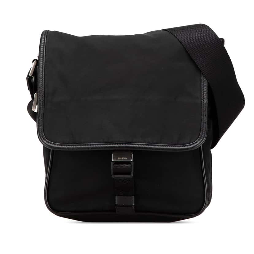 Prada Tessuto Buckle Messenger Bag Black Good condition - Front View