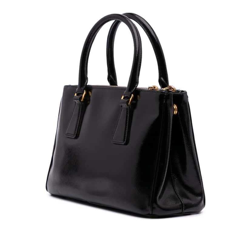 Prada Small Saffiano Vernice Galleria Double Zip Satchel Black Leather Good condition - Back View