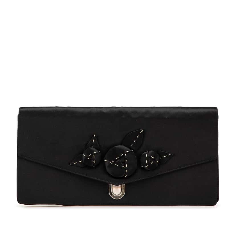 Prada Satin Applique Clutch Black Satin Good condition - Front View