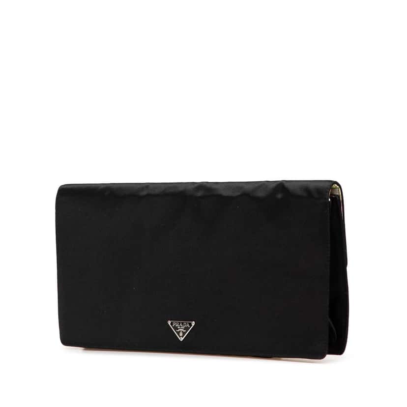 Prada Satin Applique Clutch Black Satin Good condition - Back View
