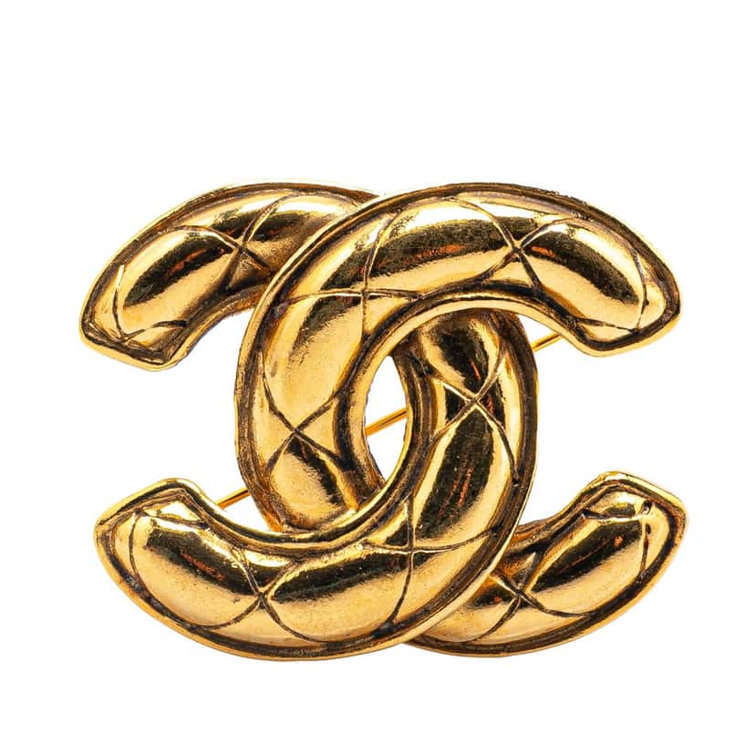 Chanel Gold Plated CC Quilted Brooch Gold Metal Good condition - Front View