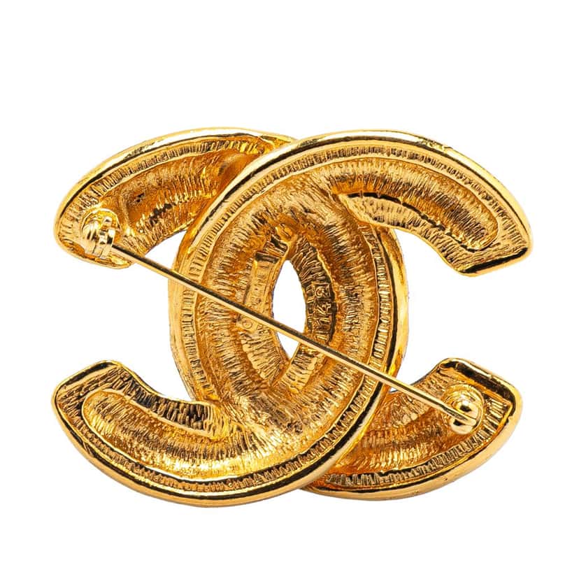 Chanel Gold Plated CC Quilted Brooch Gold Metal Good condition - Back View