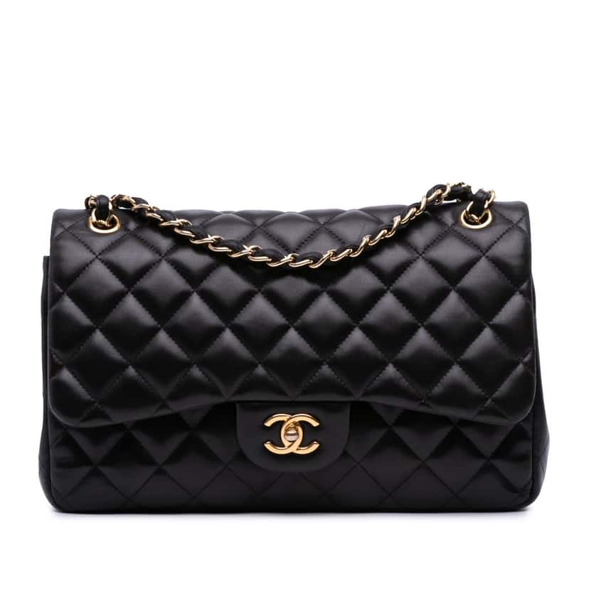 Chanel Jumbo Classic Lambskin Double Flap Black Leather Good condition - Front View