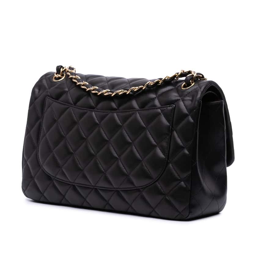 Chanel Jumbo Classic Lambskin Double Flap Black Leather Good condition - Back View