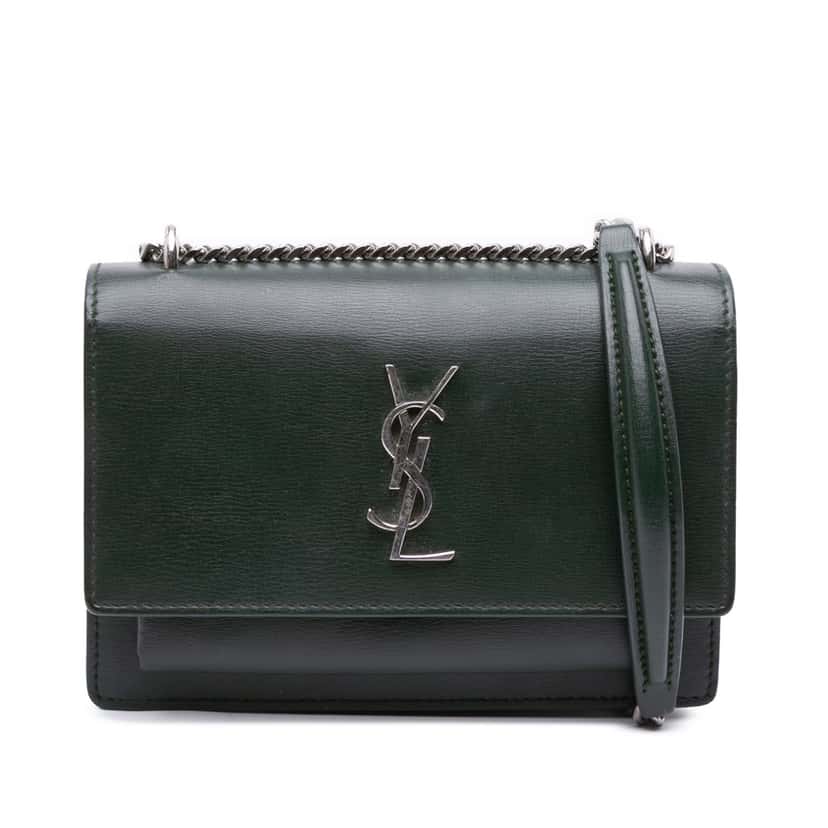 Saint Laurent Leather Monogram Sunset Chain Wallet Green Leather Good condition - Front View