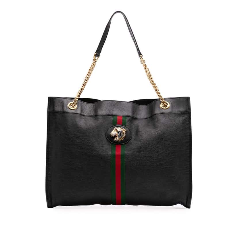Gucci Large Web Leather Rajah Tote Black Leather Good condition - Front View