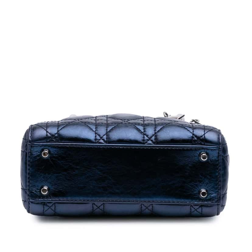 Dior Mini Metallic Calfskin Cannage Lady Dior Blue Leather Good condition - Inside View