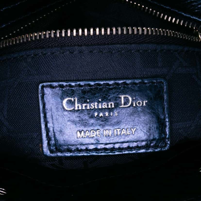 Dior Mini Metallic Calfskin Cannage Lady Dior Blue Leather Good condition - Box View
