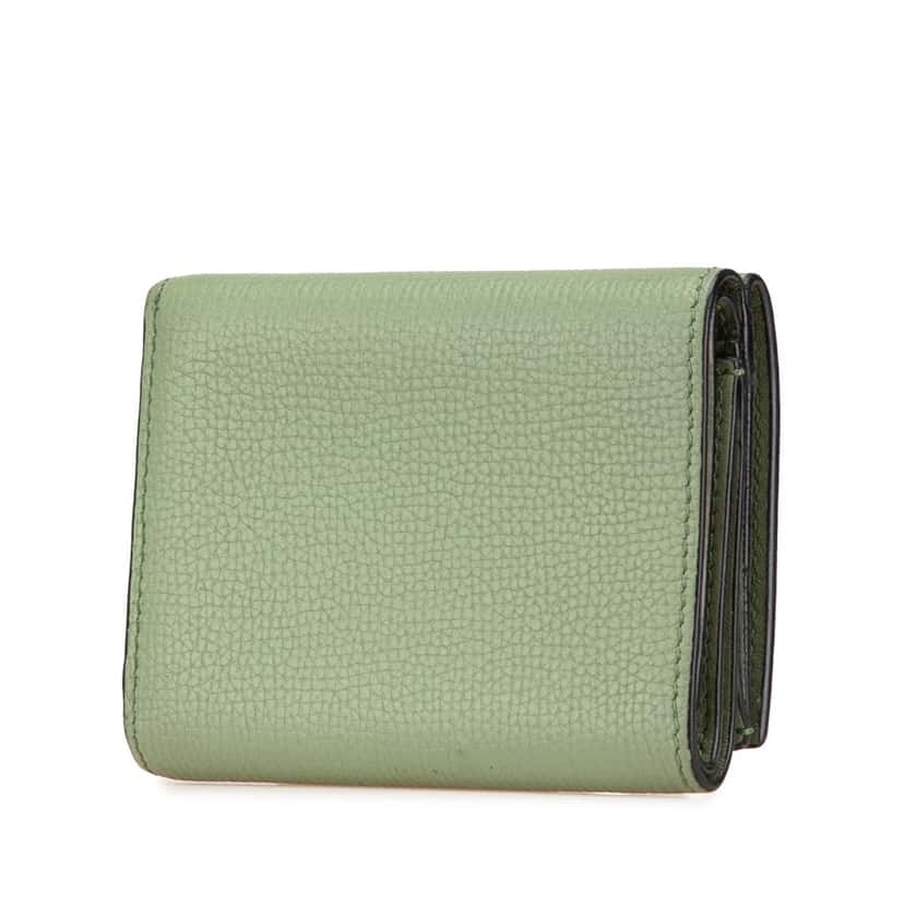 Loewe Grained Calfskin Anagram Compact Flap Wallet Green Leather Good condition - Back View