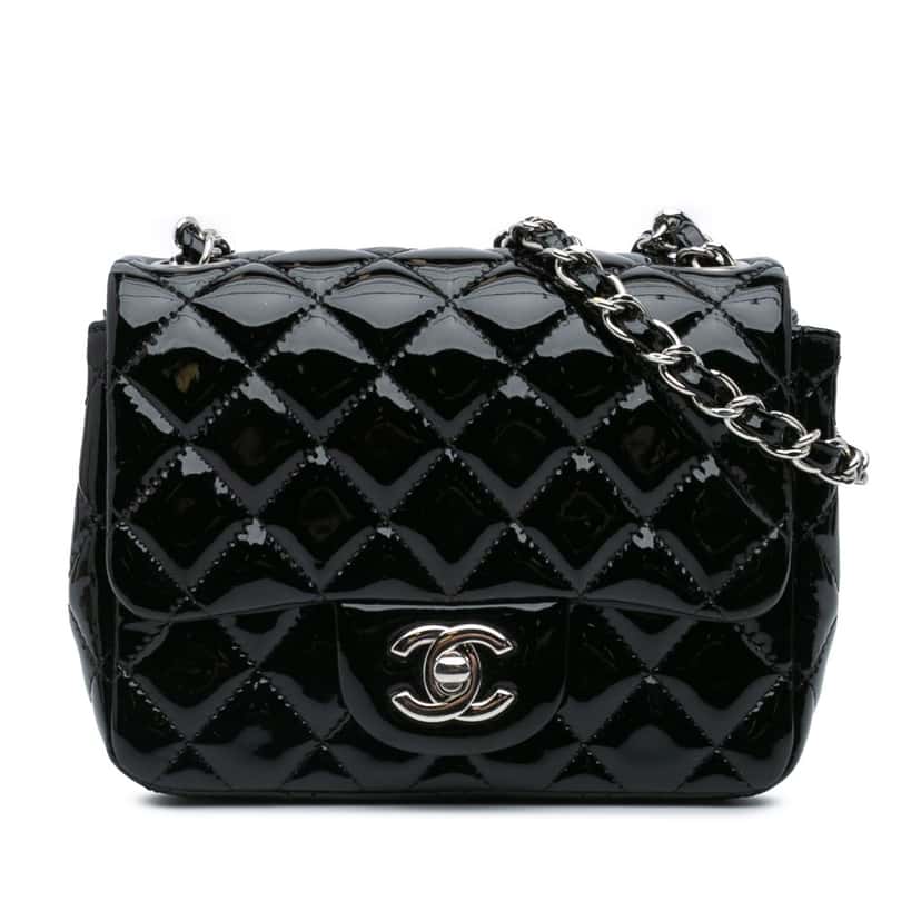 Chanel Mini Square Classic Patent Single Flap Black Leather Good condition - Front View
