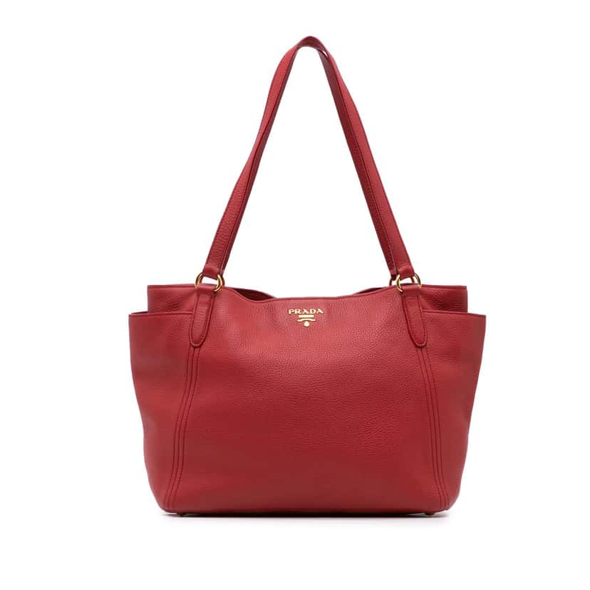 Prada VItello Daino Double Pocket Tote Red Leather Good condition - Front View