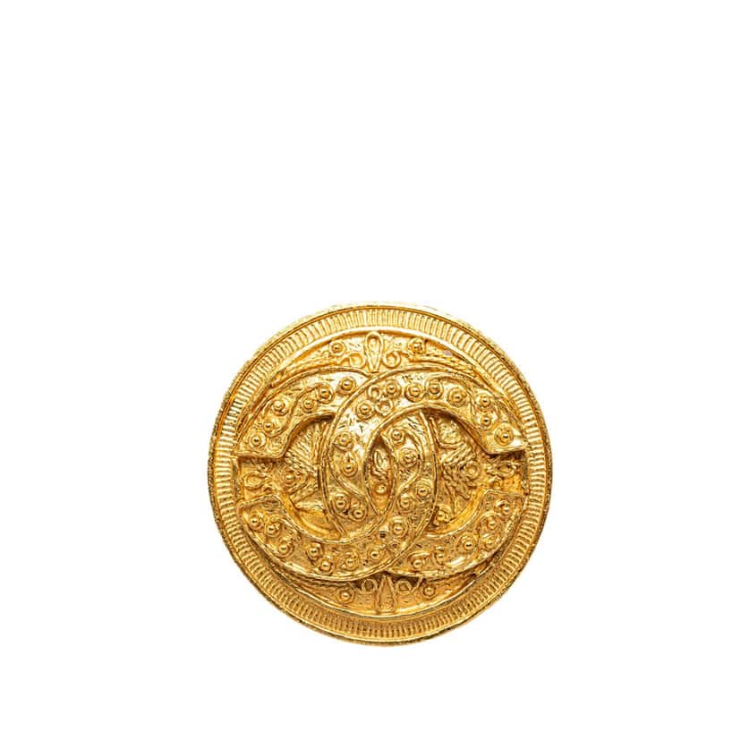 Chanel CC Round Brooch Gold Metal Good condition - Front View