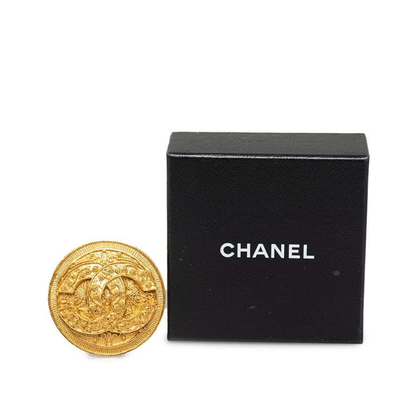 Chanel CC Round Brooch Gold Metal Good condition - Inside View