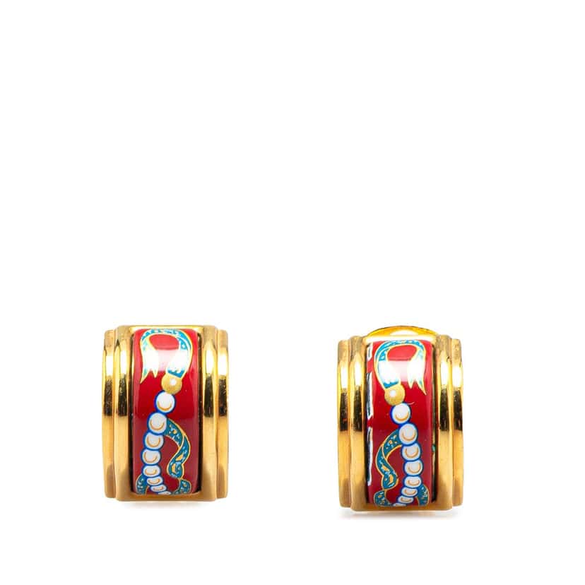 Hermès Enamel Cloisonne Clip On Earrings Red Good condition - Front View