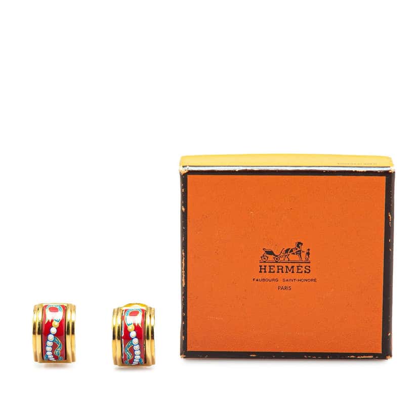 Hermès Enamel Cloisonne Clip On Earrings Red Good condition - Model View