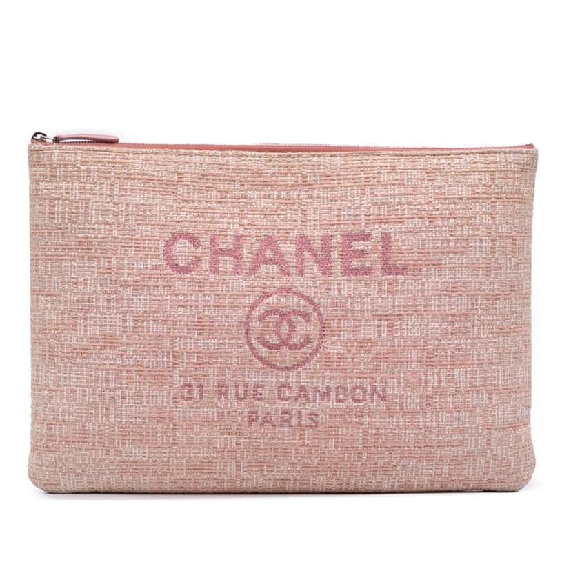 Chanel Large Tweed Deauville O Case Clutch Pink Tweed Good condition - Front View