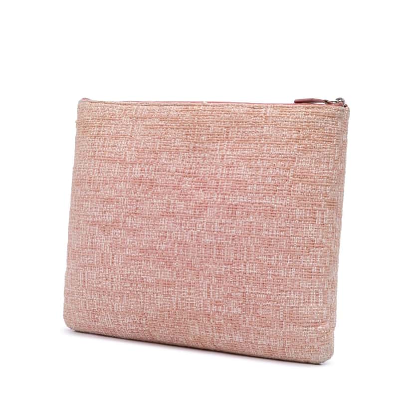 Chanel Large Tweed Deauville O Case Clutch Pink Tweed Good condition - Back View