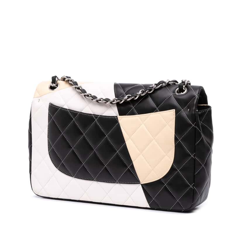 Chanel Jumbo Classic Tricolor Lambskin Colorblock Double Flap Brown Leather Good condition - Back View