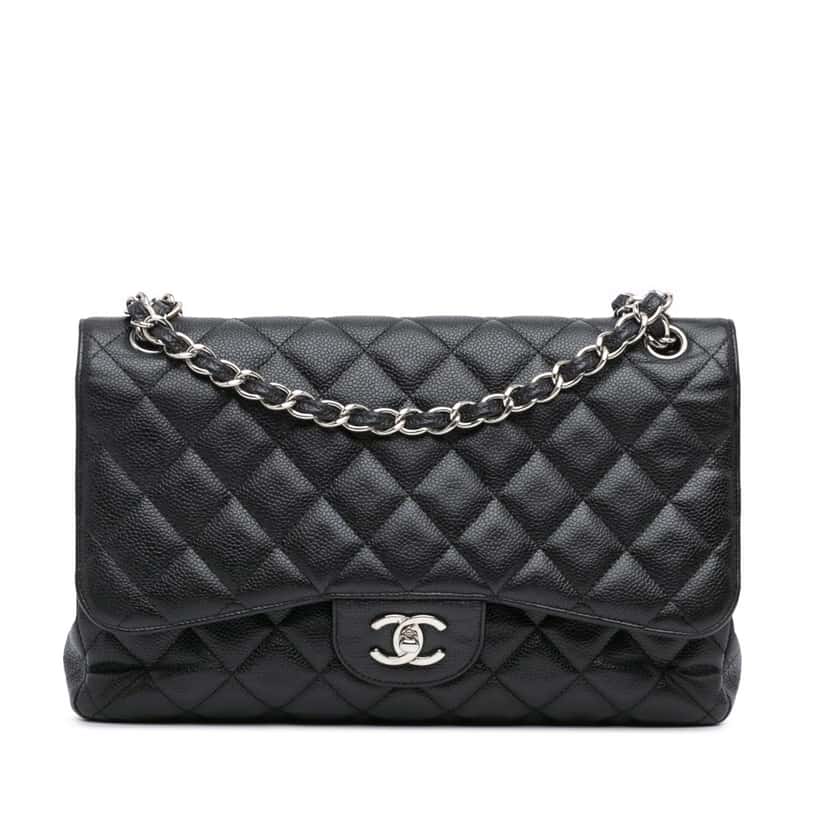 Chanel Jumbo Classic Caviar Double Flap Black Leather Good condition - Front View