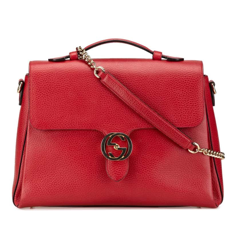 Gucci Medium Dollar Calf Interlocking G Satchel Red Leather Good condition - Front View