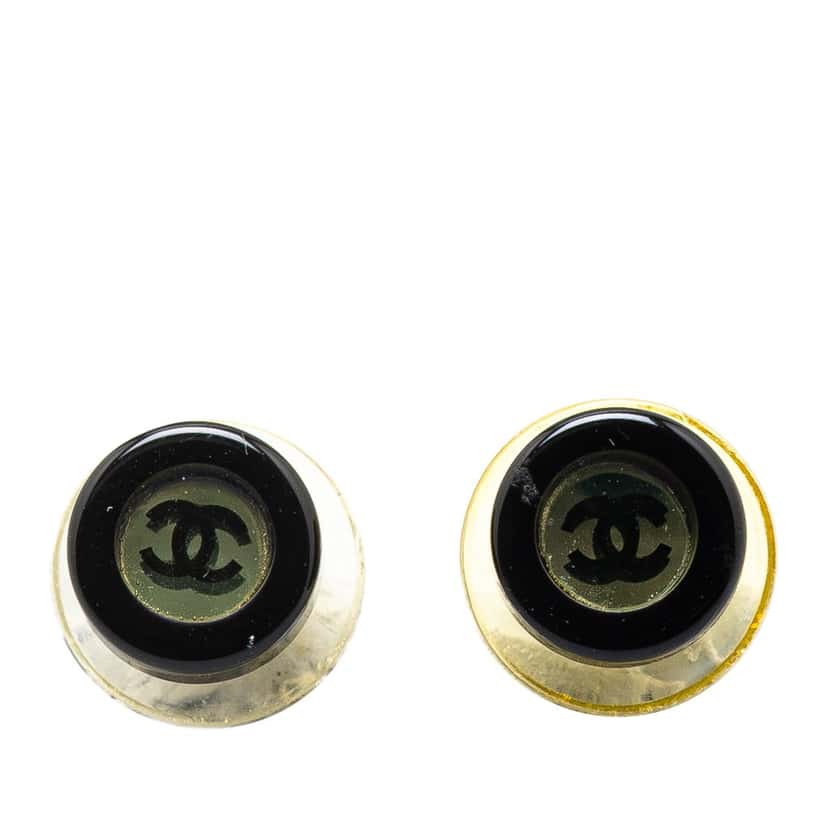 Chanel Resin CC Round Push Back Earrings Black Good condition - Front View