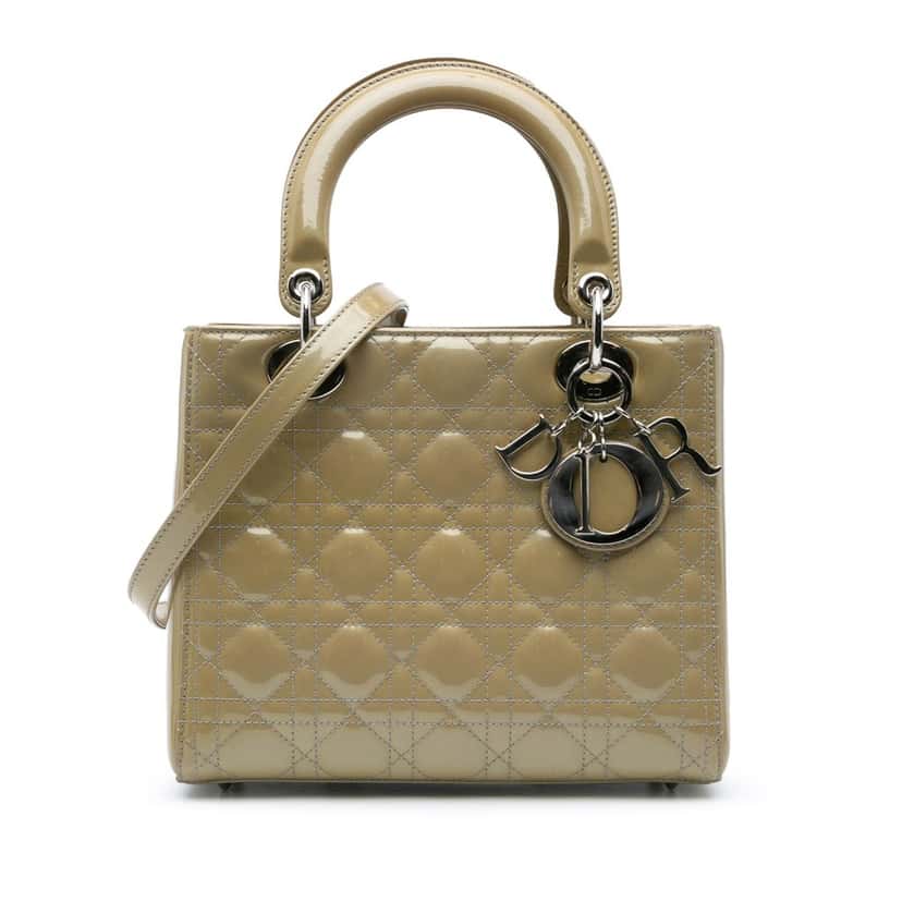 Dior Medium Patent Cannage Lady Dior Brown Leather Good condition - Front View