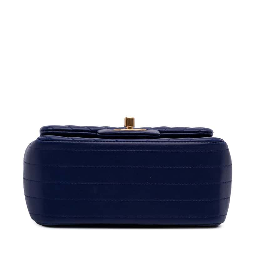 Chanel Mini Square Classic Chevron Lambskin Single Flap Blue Leather Good condition - Inside View