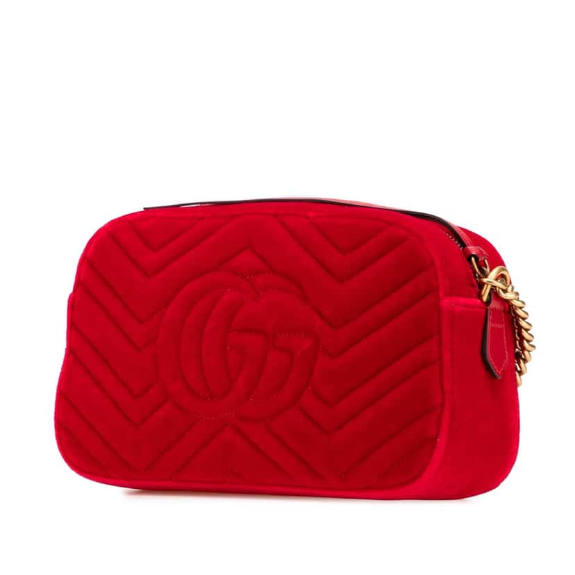Gucci Small GG Marmont Matelasse Velvet Crossbody Red Velvet Good condition - Back View