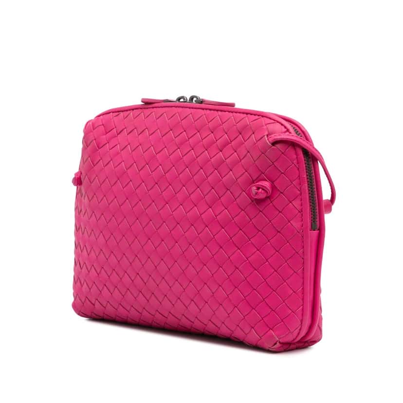 Bottega Veneta Medium Nappa Intrecciato Nodini Crossbody Pink Leather Good condition - Back View