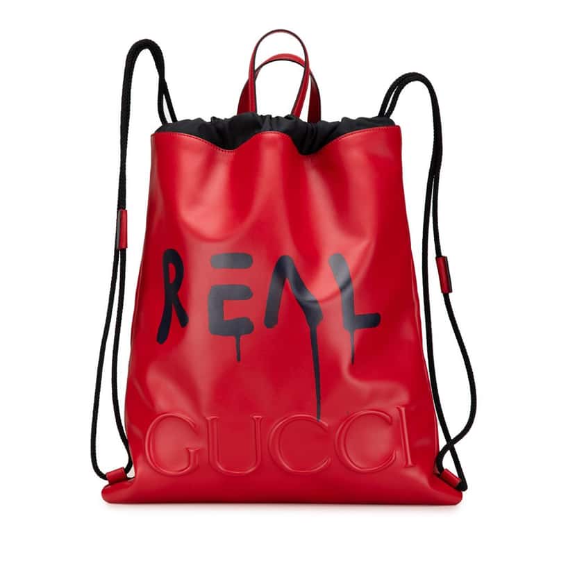 Gucci Leather Gucci Ghost Drawstring Backpack Red Leather Good condition - Front View