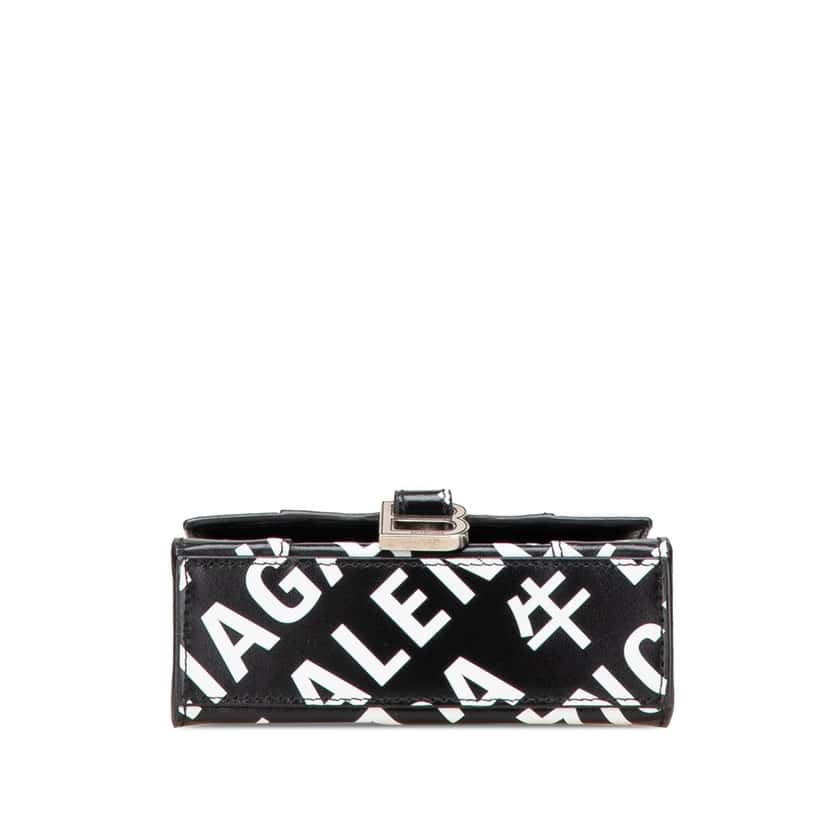 Balenciaga Mini Smooth Calfskin Allover Logo Print Hourglass Top Handle Bag Black Leather Good condition - Inside View