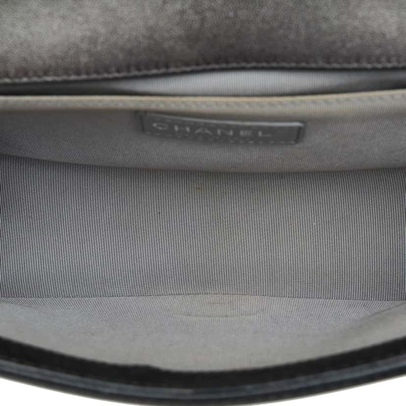 Chanel Old Medium Quilted Perforated Metallic Lambskin Boy Flap Grey Leather Good condition - Box View