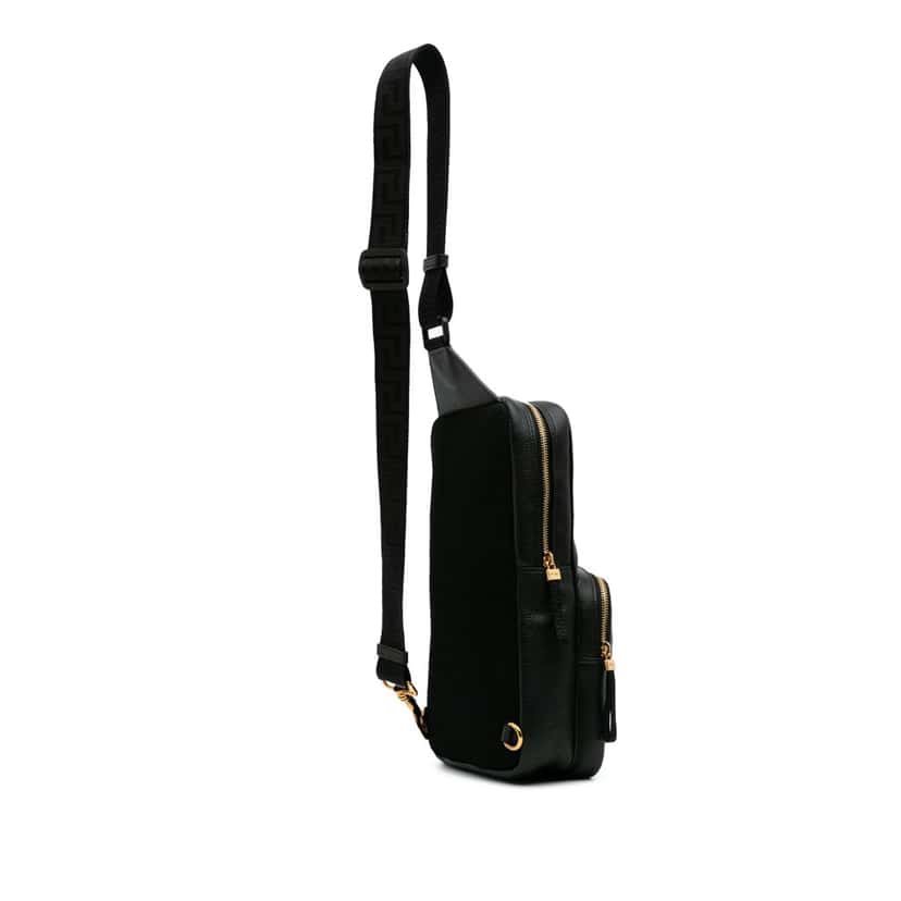 Versace Grained Calfskin Medusa Sling Bag Black Leather Good condition - Back View