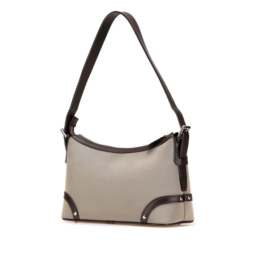 Burberry Nova Check Trimmed Canvas Shoulder Bag Grey Canvas Good condition - Back View