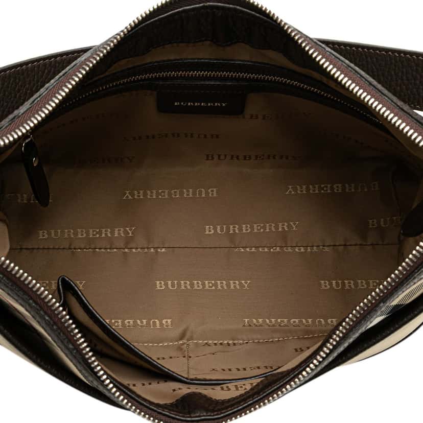 Burberry Nova Check Trimmed Canvas Shoulder Bag Grey Canvas Good condition - Model View