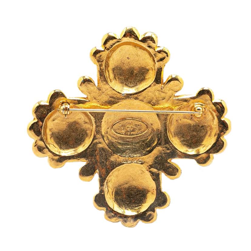 Chanel Gold Plated Lion Logo Cross Brooch Gold Metal Good condition - Back View