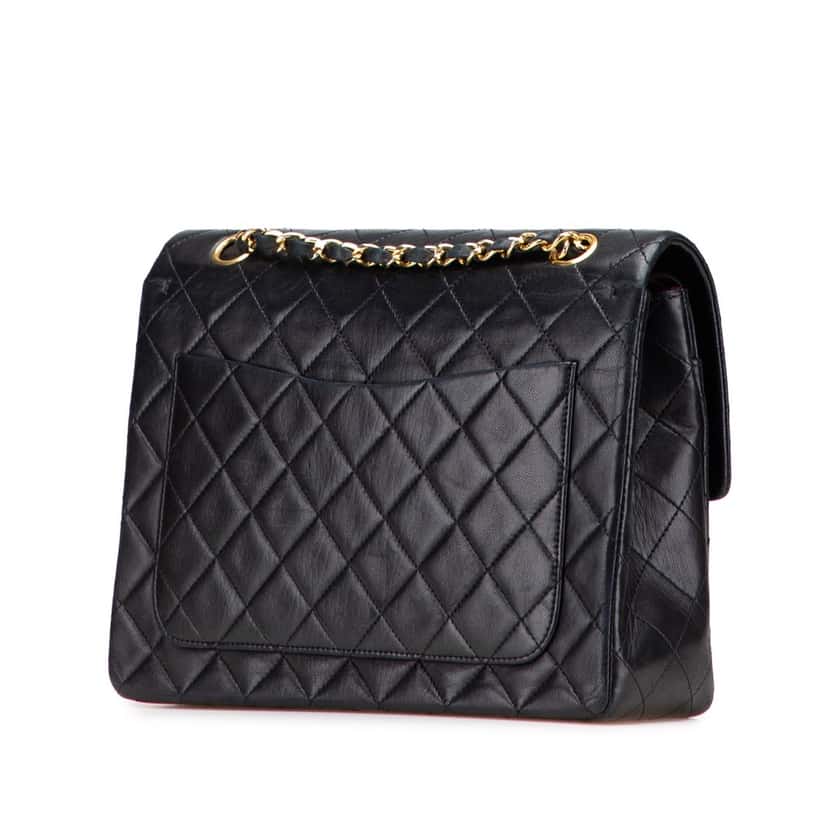 Chanel Medium Tall Classic Lambskin Double Flap Black Leather Good condition - Back View