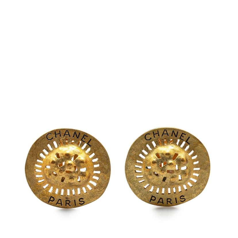 Chanel Gold Plated Logo Cutout Clip On Earrings Gold Metal Good condition - Front View