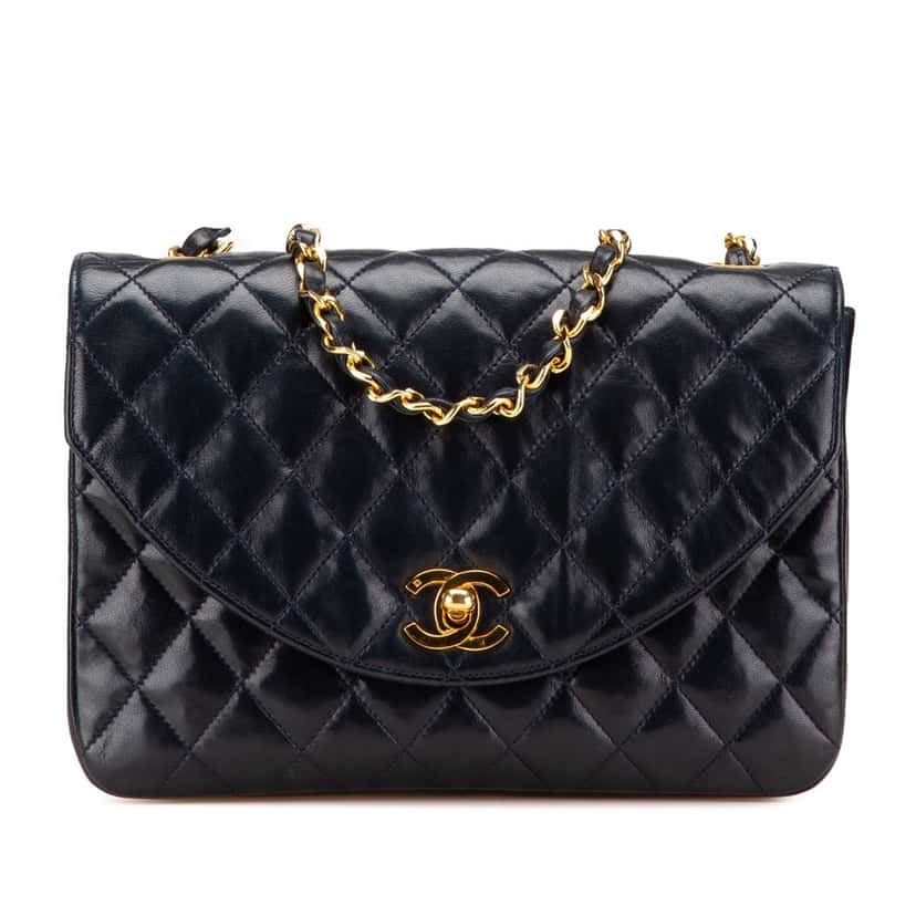 Chanel CC Quilted Lambskin Round Flap Blue Leather Good condition - Front View