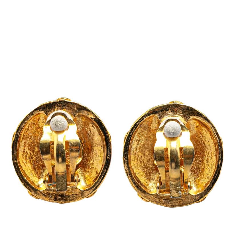 Chanel Gold Plated CC Flower Clip On Earrings Gold Metal Good condition - Back View