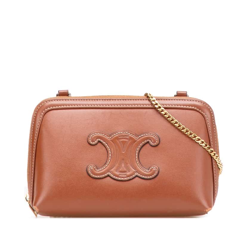 Celine Smooth Calfskin Cuir Triomphe Clutch on Chain Brown Leather Good condition - Front View